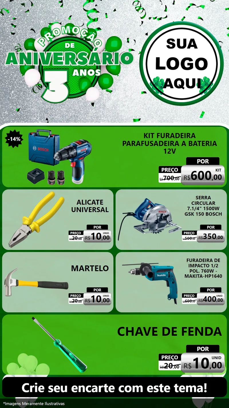 Modelo de TV para TV Vertical com o tema Promoção de Aniversário - 3 Anos para Maquinas e Ferramentas
