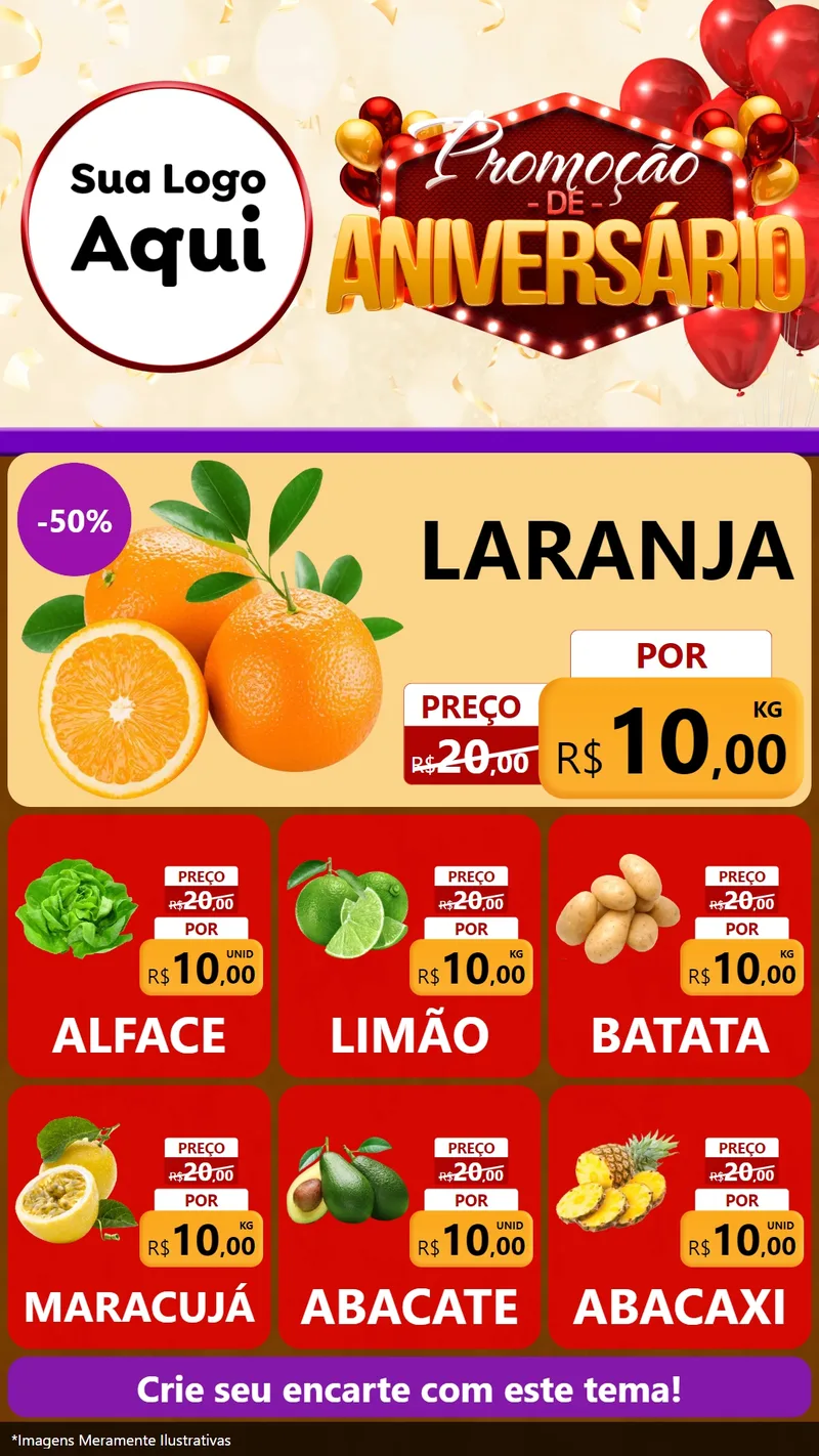 Modelo de Rede Social para Stories com o tema Promoção de Aniversário para Hortifrúti
