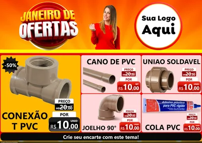 Modelo de Encarte para Encarte A4 Horizontal com o tema Janeiro de Ofertas para Tubos e conexões