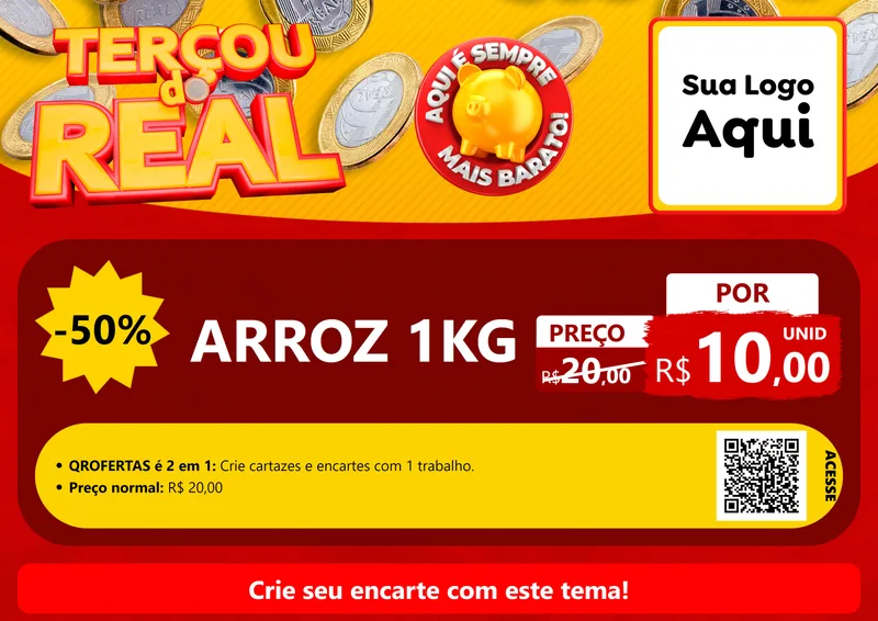 Modelo de Cartaz para Cartaz A4 Horizontal com o tema Terçou do Real para Supermercado