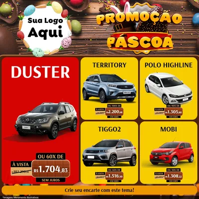Modelo de Rede Social para Feed Facebook com o tema Promoção Páscoa para Concessionaria de Carros