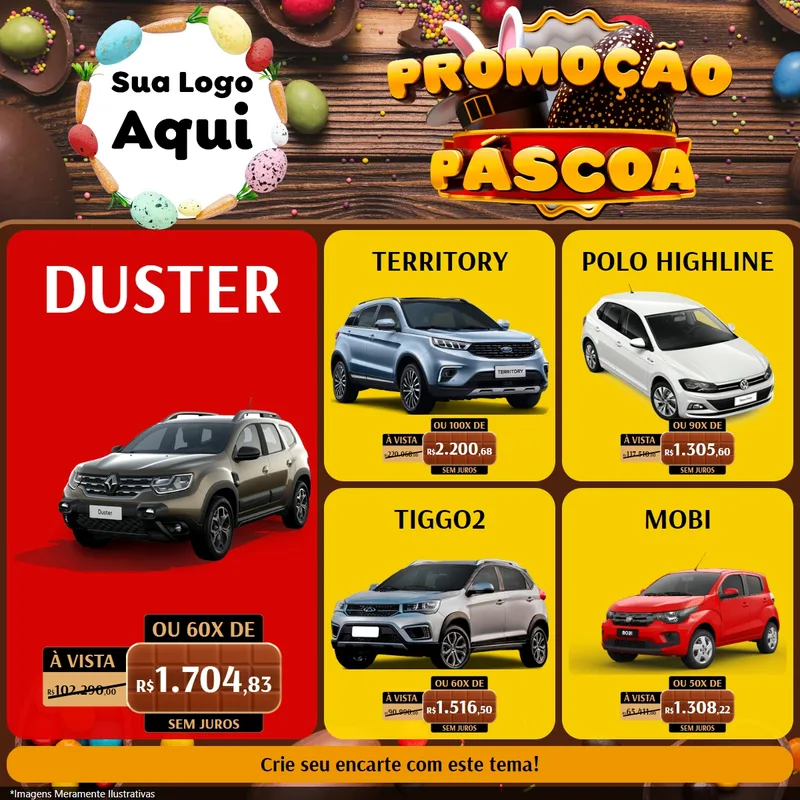 Modelo de Rede Social para Feed Facebook com o tema Promoção Páscoa para Concessionaria de Carros