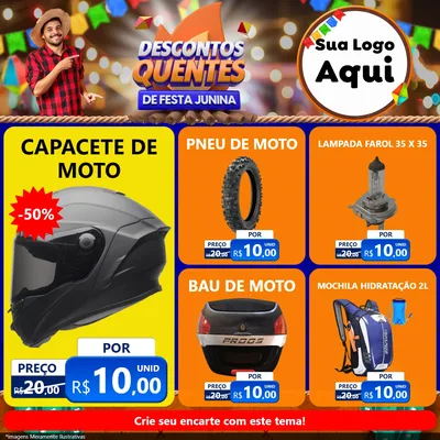 Modelo de Rede Social para Feed Facebook com o tema Descontos Quentes de Festa Junina para Moto peças