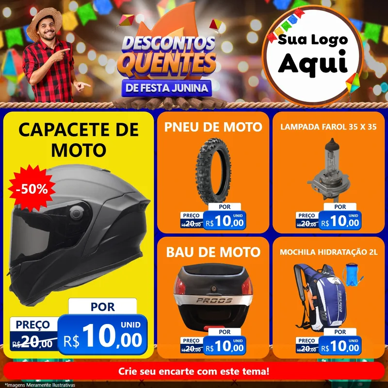 Modelo de Rede Social para Feed Facebook com o tema Descontos Quentes de Festa Junina para Moto peças