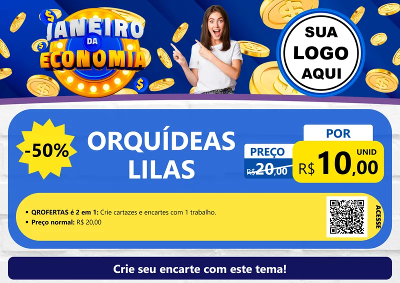 Modelo de Cartaz para Cartaz A4 Horizontal com o tema Janeiro da Economia para Floricultura e jardim