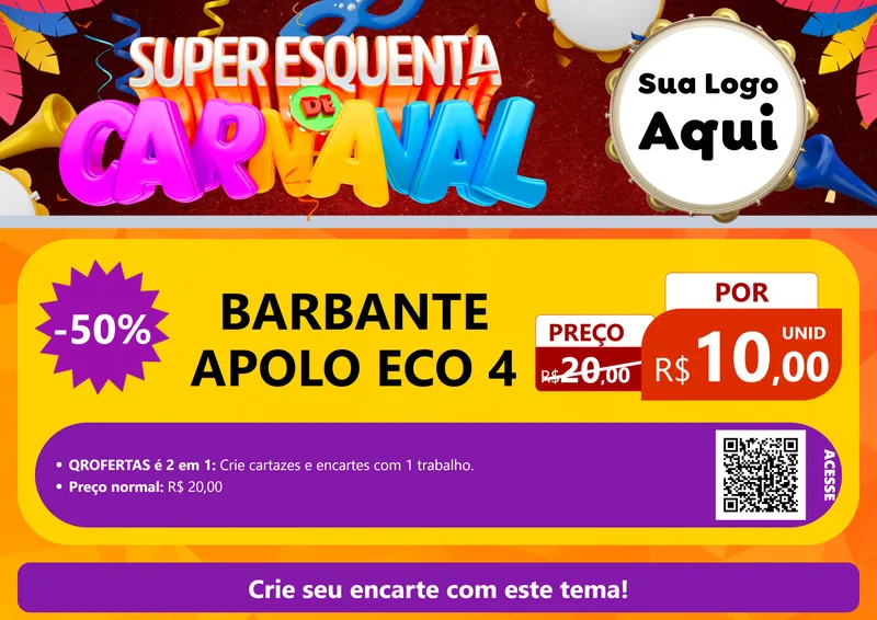Modelo de Cartaz para Cartaz A4 Horizontal com o tema Super Esquenta de Carnaval para Armarinho e Aviamentos
