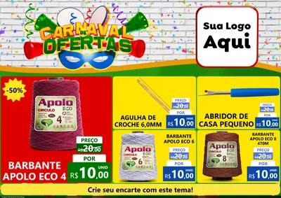 Modelo de Encarte para Encarte A4 Horizontal com o tema Carnaval de Ofertas para Armarinho e Aviamentos