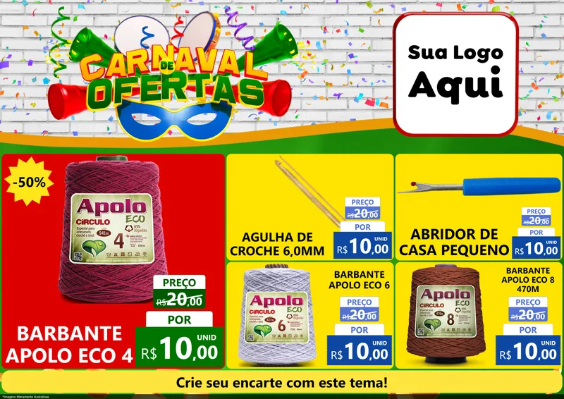 Modelo de Encarte para Encarte A4 Horizontal com o tema Carnaval de Ofertas para Armarinho e Aviamentos