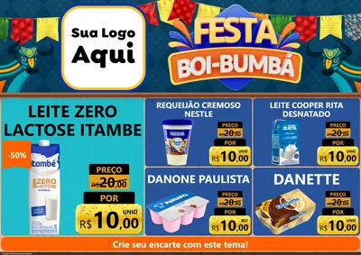 Modelo de Encarte para Encarte A4 Horizontal com o tema Festa Boi Bumbá para Frios e Laticínios