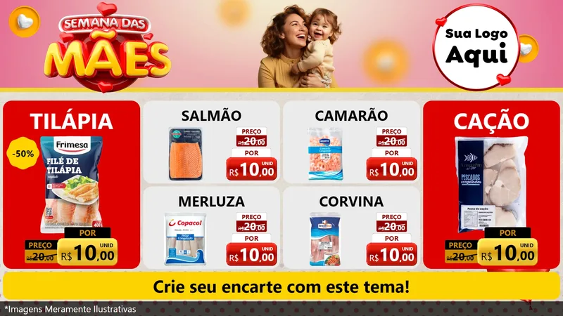 Modelo de TV para TV Horizontal com o tema Semana das Mães para Peixaria