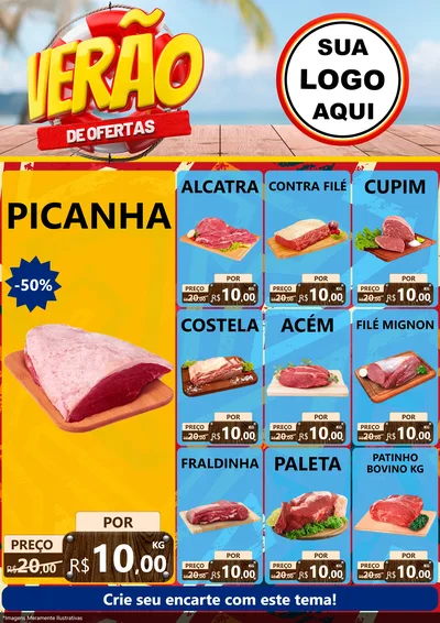 Modelo de Encarte para Encarte A4 Vertical com o tema Verão de Ofertas para Açougue