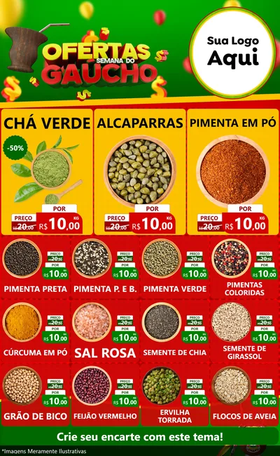 Modelo de Encarte para Encarte Grande com o tema Ofertas Semana Do Gaúcho para Produtos Naturais