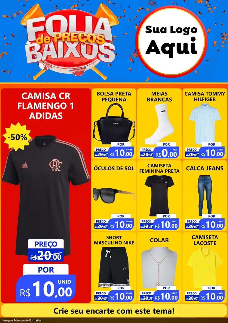Modelo de Encarte para Encarte A4 Vertical com o tema Folia de Preços Baixos para Roupas e acessórios