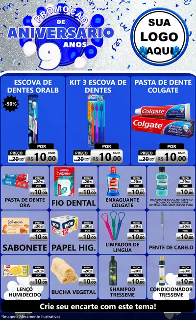 Modelo de Encarte para Encarte Grande com o tema Promoção de Aniversário - 9 Anos para Higiene Pessoal