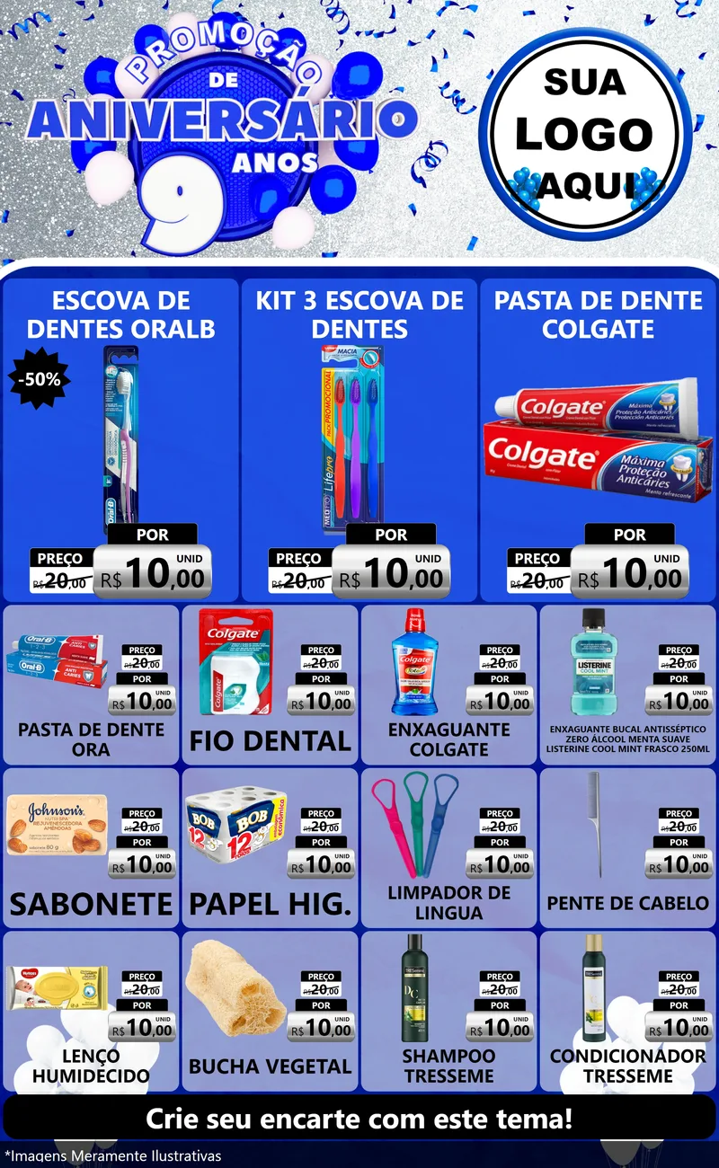 Modelo de Encarte para Encarte Grande com o tema Promoção de Aniversário - 9 Anos para Higiene Pessoal