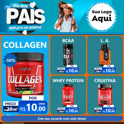 Modelo de Rede Social para Feed Facebook com o tema Dia Dos Pais Repleto de Ofertas para Suplementos alimentares