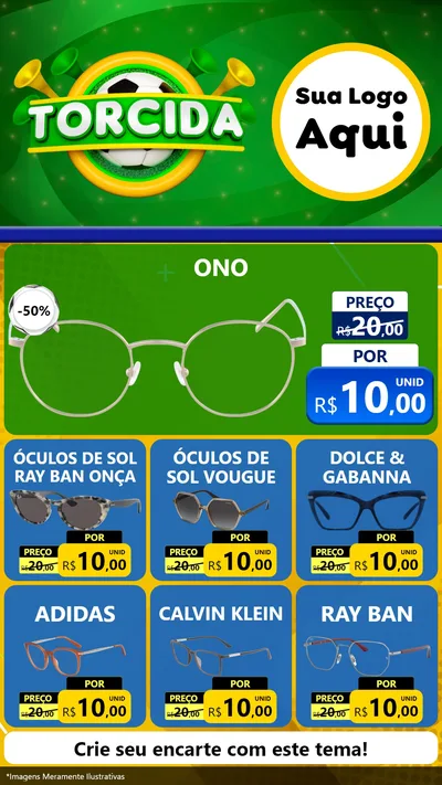 Modelo de Rede Social para Stories com o tema Torcida para Óticas