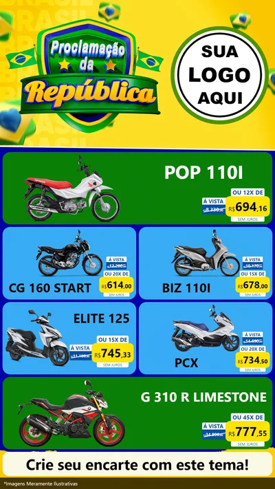Modelo de TV para TV Vertical com o tema Proclamação da República para Concessionaria de Motos
