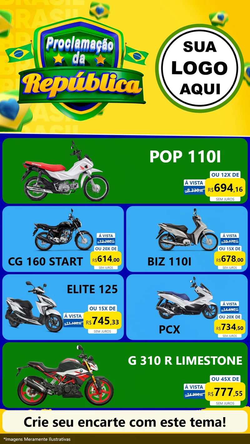 Modelo de TV para TV Vertical com o tema Proclamação da República para Concessionaria de Motos