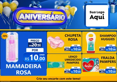 Modelo de Encarte para Encarte A4 Horizontal com o tema Aniversário para Bebês
