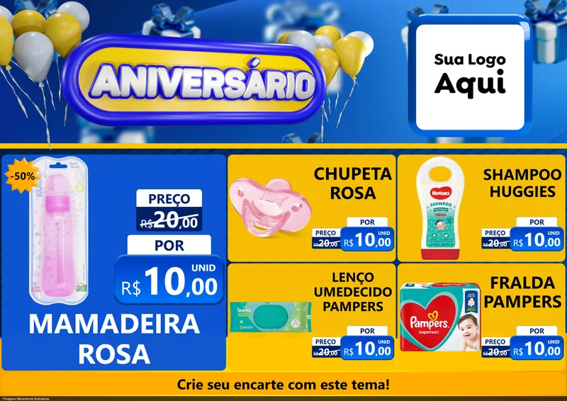 Modelo de Encarte para Encarte A4 Horizontal com o tema Aniversário para Bebês