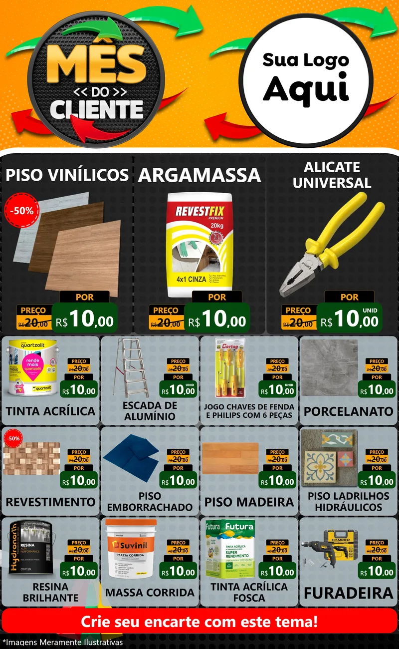 Modelo de Encarte para Encarte Grande com o tema Mês do Cliente para Material para Construção
