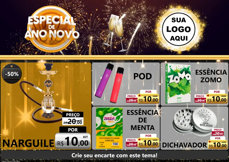 Modelo de Encarte para Encarte A4 Horizontal com o tema Especial de Ano Novo para Tabacaria