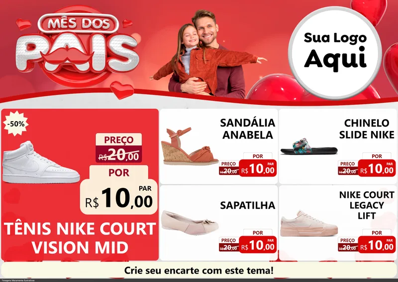 Modelo de Encarte para Encarte A4 Horizontal com o tema Mês dos Pais para Calçados