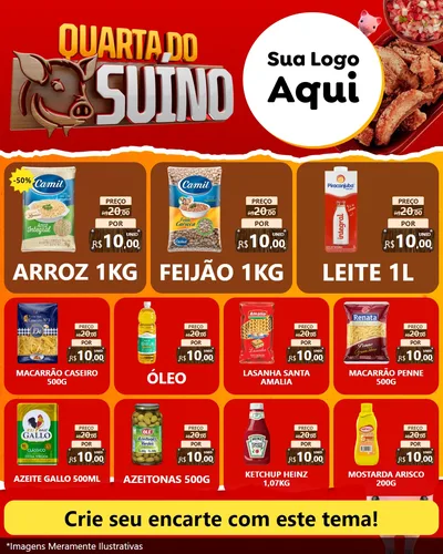 Modelo de Rede Social para Feed Instagram com o tema Quarta do Suíno para Supermercado