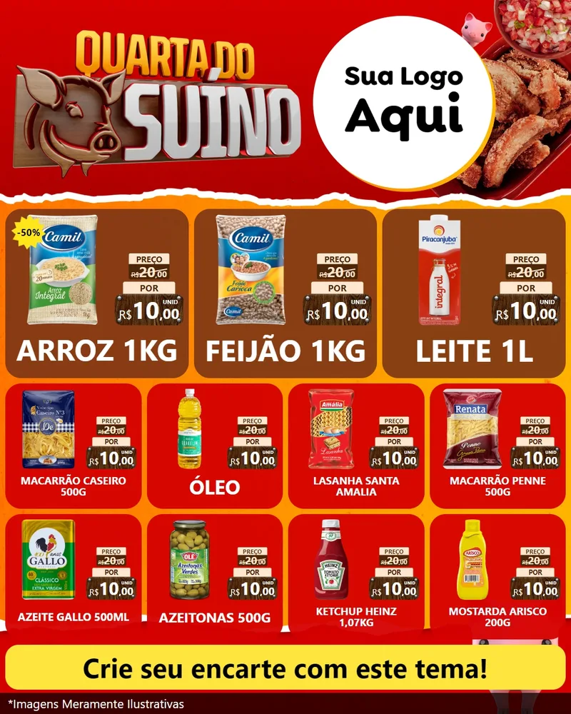 Modelo de Rede Social para Feed Instagram com o tema Quarta do Suíno para Supermercado