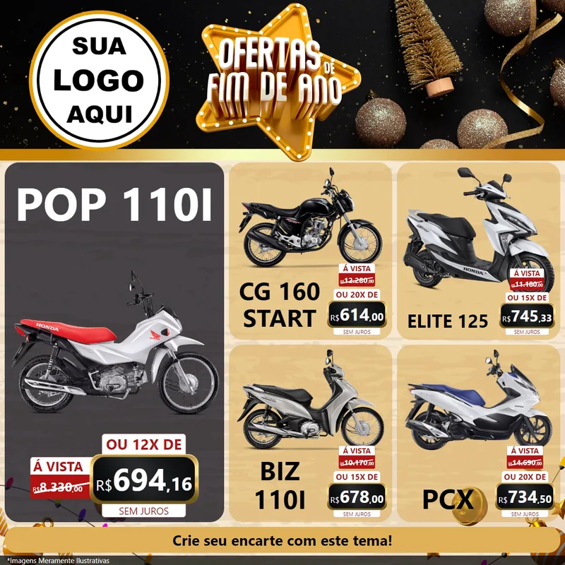 Modelo de Rede Social para Feed Facebook com o tema Ofertas de Fim de Ano para Concessionaria de Motos