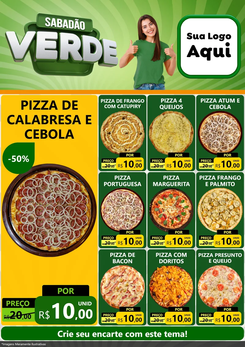 Modelo de Encarte para Encarte A4 Vertical com o tema Sabadão Verde para Pizzaria