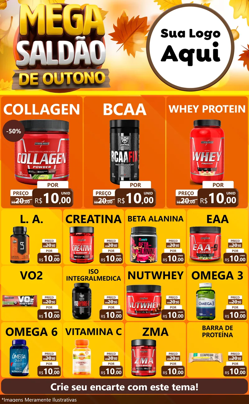 Modelo de Encarte para Encarte Grande com o tema Mega Saldão de Outono para Suplementos alimentares