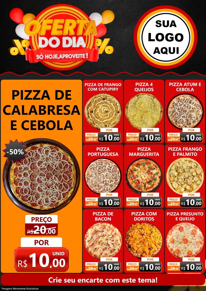 Modelo de Encarte para Encarte A4 Vertical com o tema Oferta do Dia - Só hoje, Aproveite! para Pizzaria