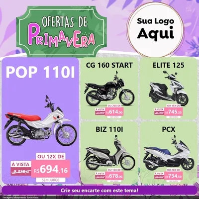 Modelo de Rede Social para Feed Facebook com o tema Ofertas de Primavera para Concessionaria de Motos