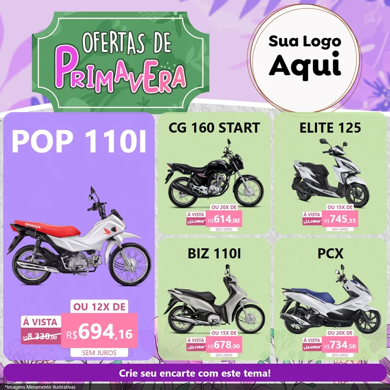 Modelo de Rede Social para Feed Facebook com o tema Ofertas de Primavera para Concessionaria de Motos