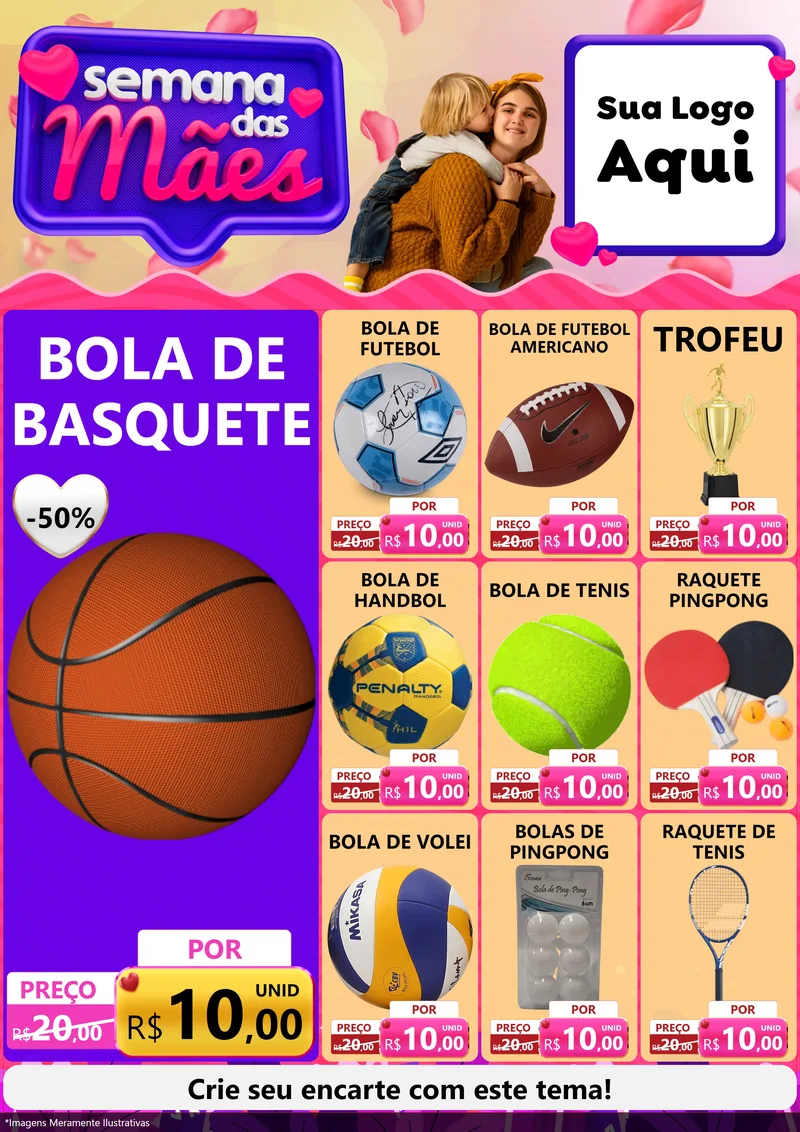 Modelo de Encarte para Encarte A4 Vertical com o tema Semana das Mães para Artigos Esportivos