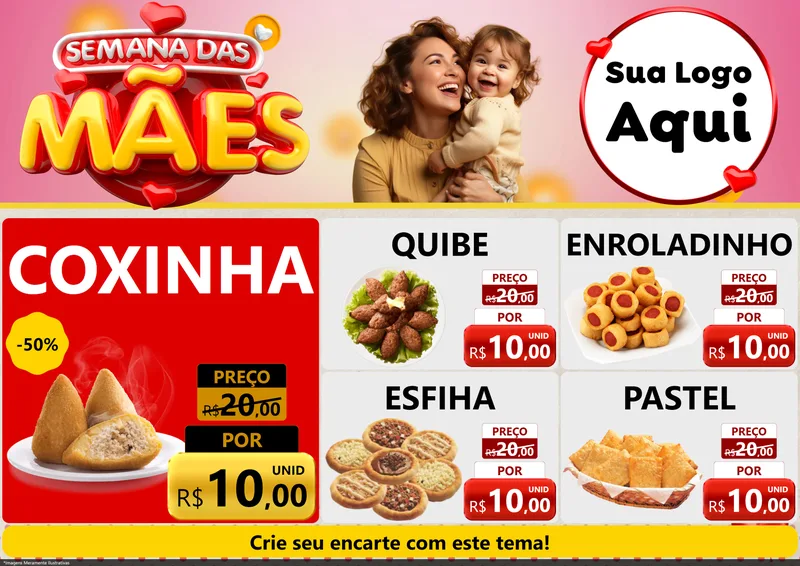 Modelo de Encarte para Encarte A4 Horizontal com o tema Semana das Mães para Salgadaria