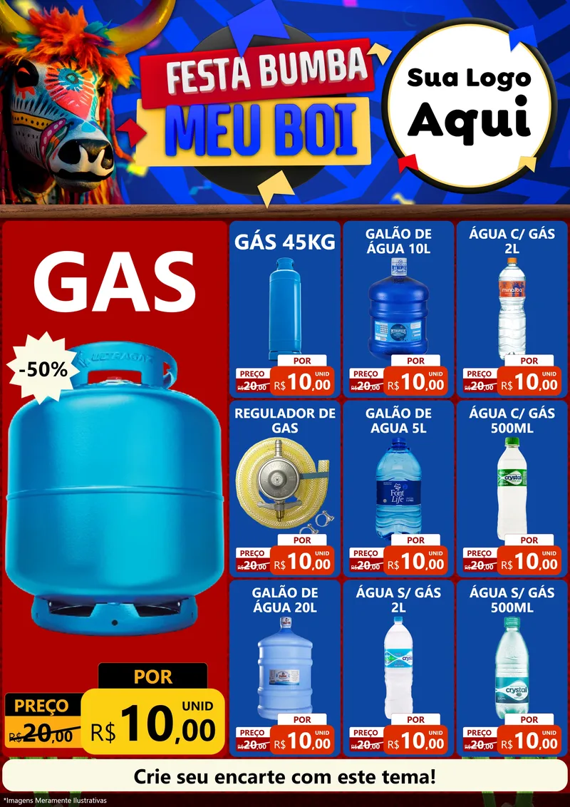 Modelo de Encarte para Encarte A4 Vertical com o tema Festa Bumba meu Boi para Água e gás