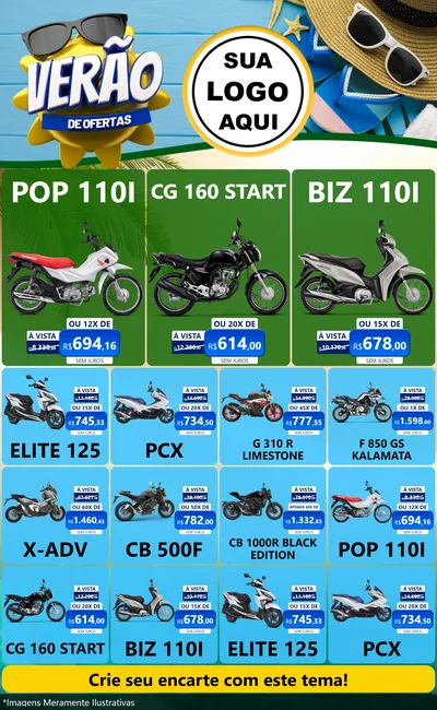 Modelo de Encarte para Encarte Grande com o tema Verão de Ofertas para Concessionaria de Motos