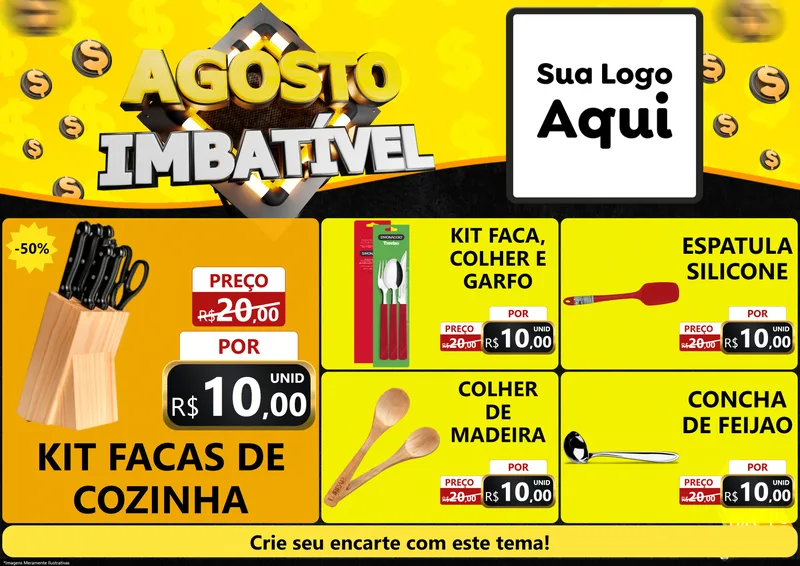 Modelo de Encarte para Encarte A4 Horizontal com o tema Agosto Imbatível para Utilidades Domésticas