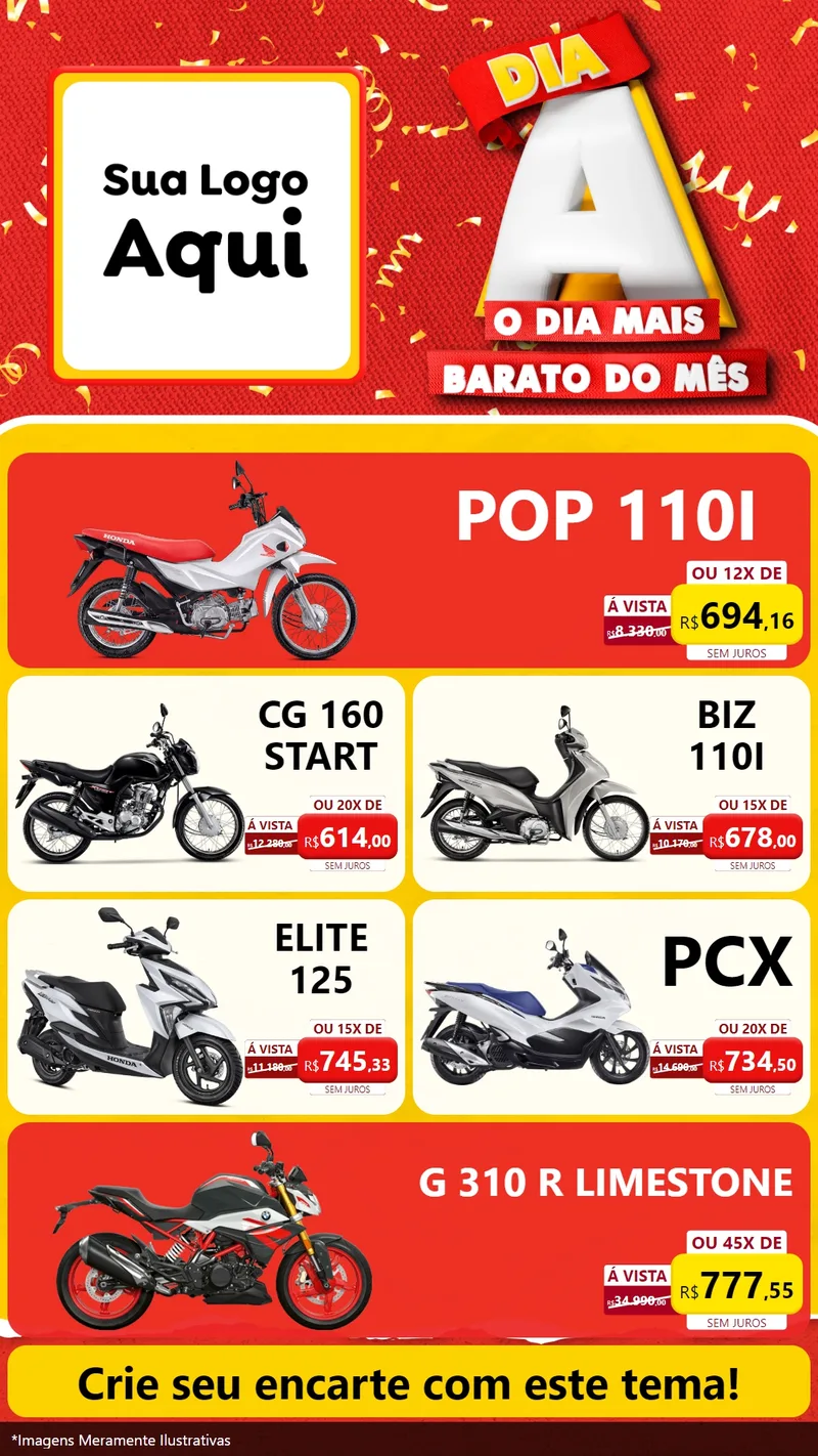 Modelo de TV para TV Vertical com o tema Dia A o Dia Mais Barato do Mês para Concessionaria de Motos