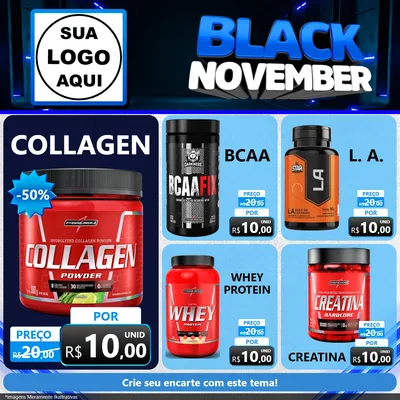 Modelo de Rede Social para Feed Facebook com o tema Black November para Suplementos alimentares