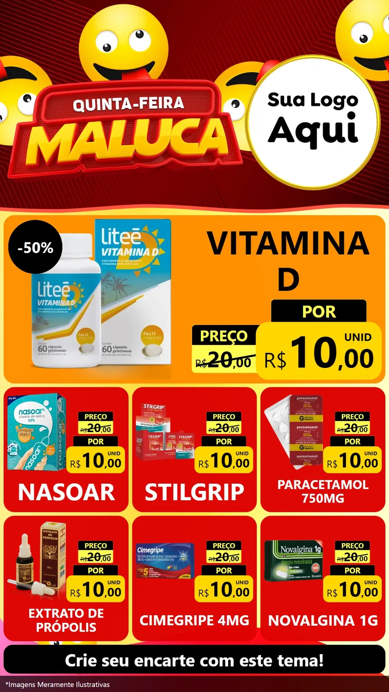 Modelo de Rede Social para Stories com o tema Quinta-feira Maluca para Farmácia