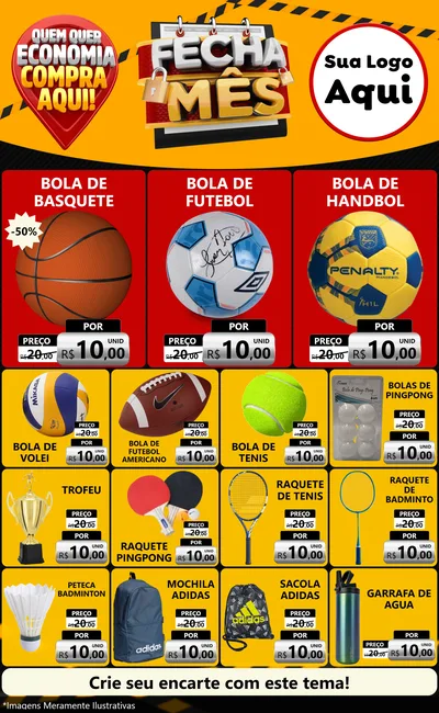 Modelo de Encarte para Encarte Grande com o tema Fecha Mês para Artigos Esportivos