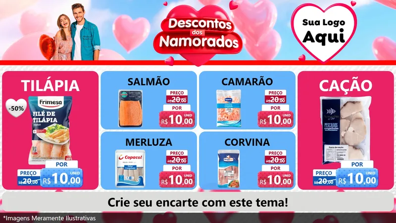 Modelo de TV para TV Horizontal com o tema Descontos dos Namorados para Peixaria