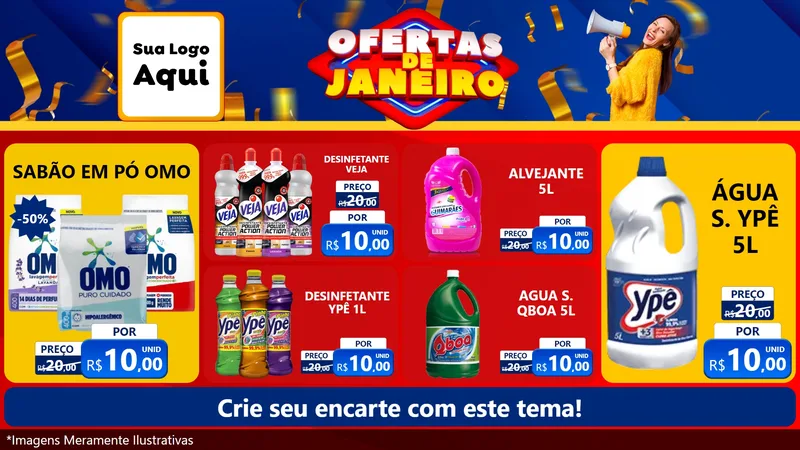 Modelo de TV para TV Horizontal com o tema Ofertas de Janeiro para Produtos de Limpeza