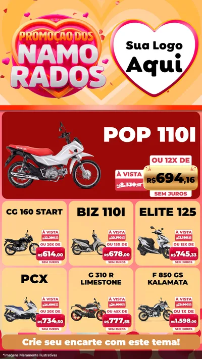 Modelo de Rede Social para Stories com o tema Promoção dos Namorados para Concessionaria de Motos