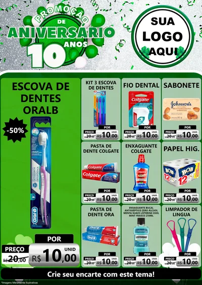 Modelo de Encarte para Encarte A4 Vertical com o tema Promoção de Aniversário - 10 Anos para Higiene Pessoal