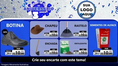 Modelo de TV para TV Horizontal com o tema Promoção de Aniversário - 3 Anos para Agropecuária